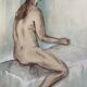 Tableau signé sanguine aquarelle portrait féminin « la pose »