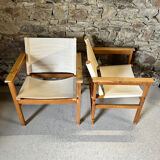 Pair of fabric and pine armchairs by Ikea 1990