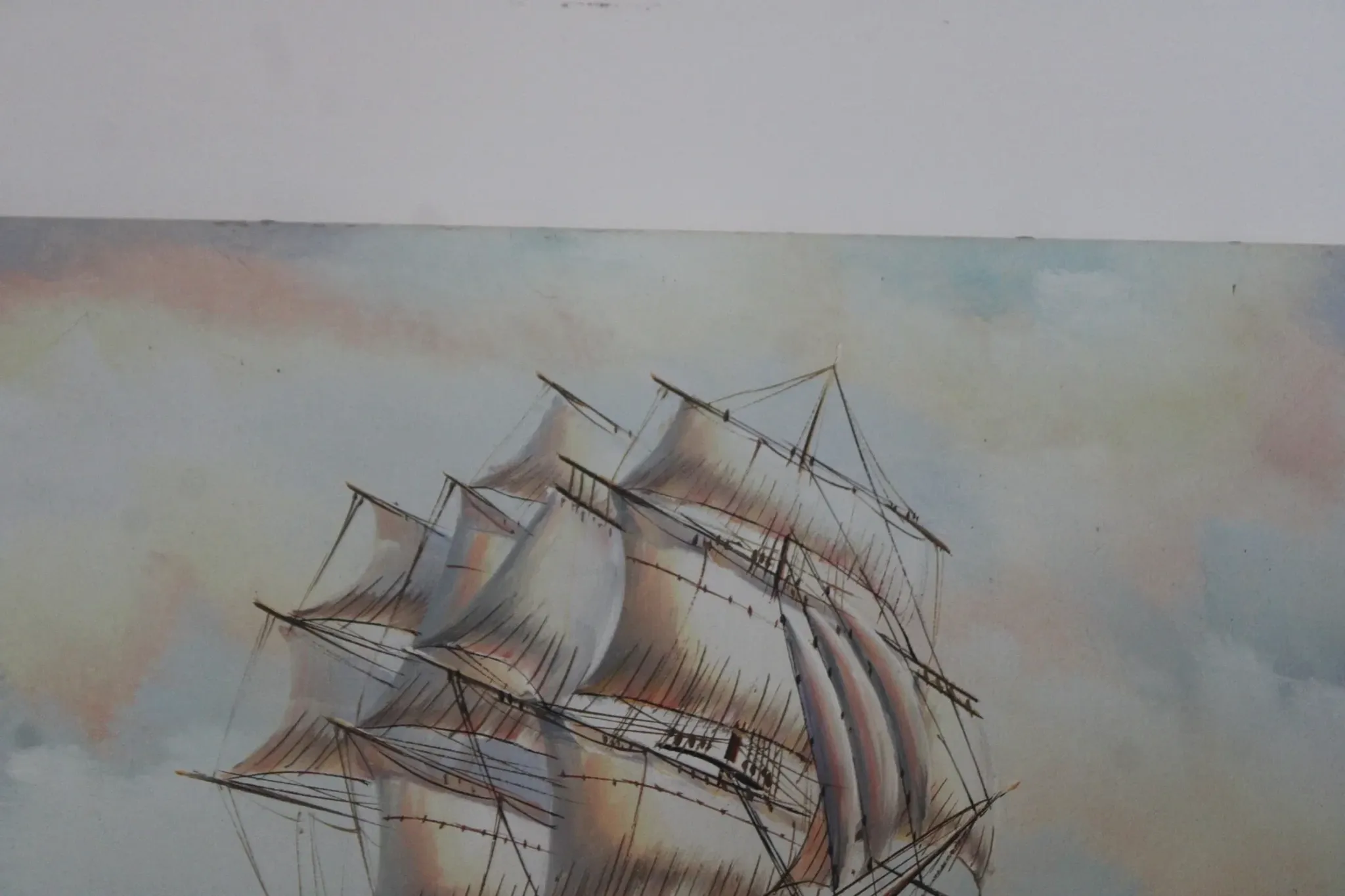 Marine painting on canvas – Large sailing ship at sea – 40 × 30 cm