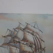 Marine painting on canvas – Large sailing ship at sea – 40 × 30 cm