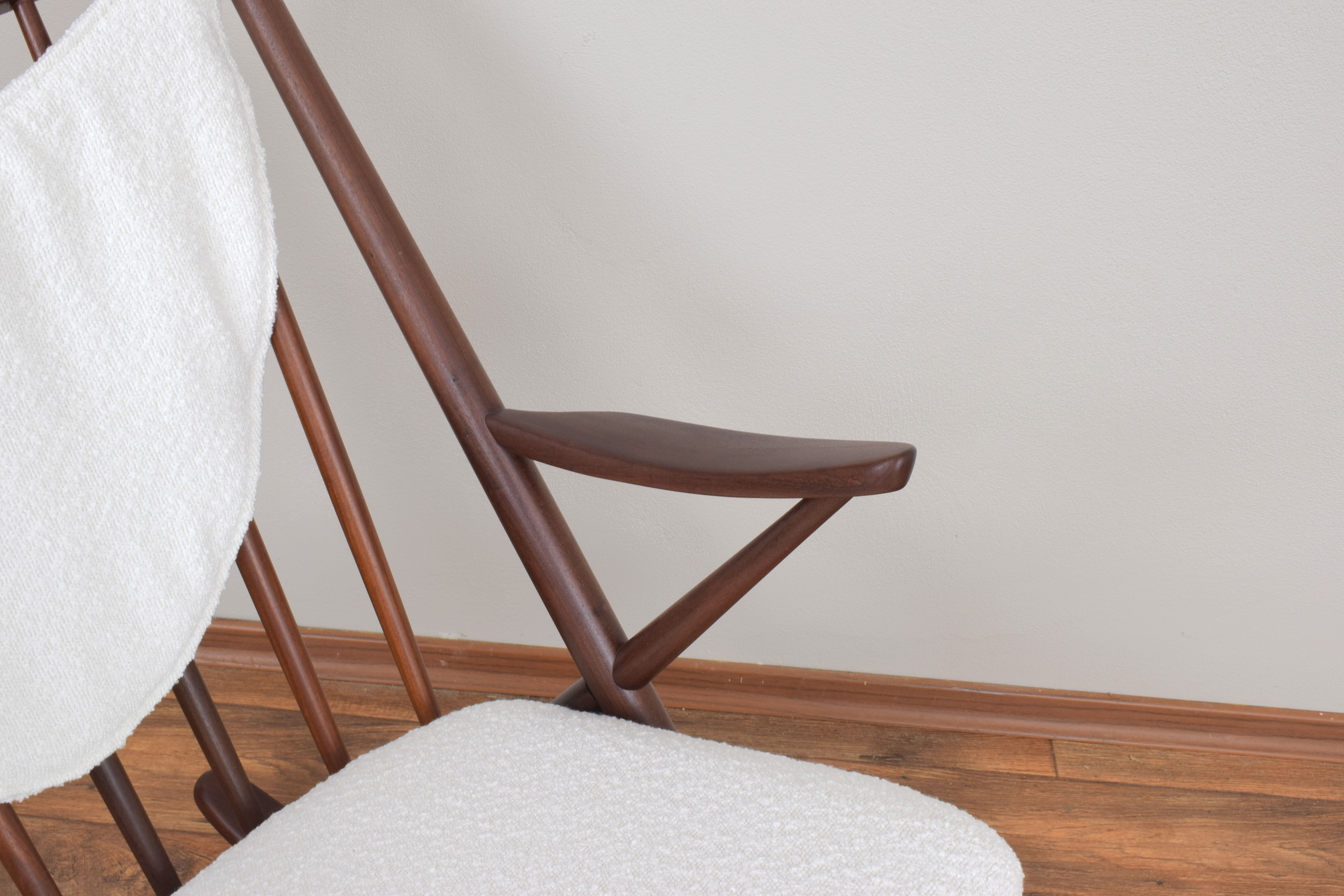 Danish teak & boucle rocking chair by Frank Reenskaug for Bramin