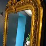 Miroir XIXème en bois stuqué doré 90 x 180 cm