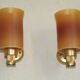 Pair French Vintage 1960s Retro Single Wall Lights Brass & Orange Acrylic