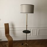 Tripod floor lamp with adjustable height and shelf from the 1960s.