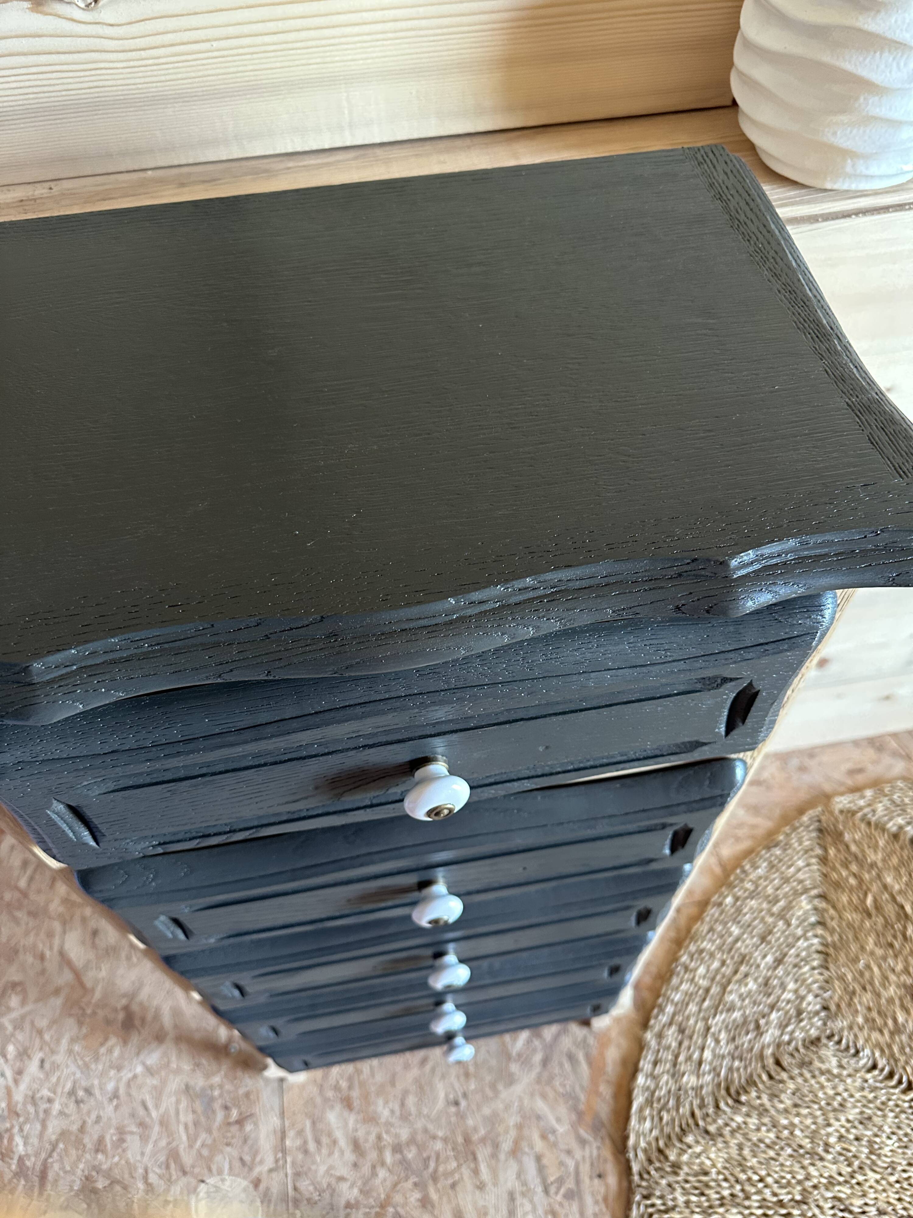 Chiffonnier bois brut et noir 5 tiroirs