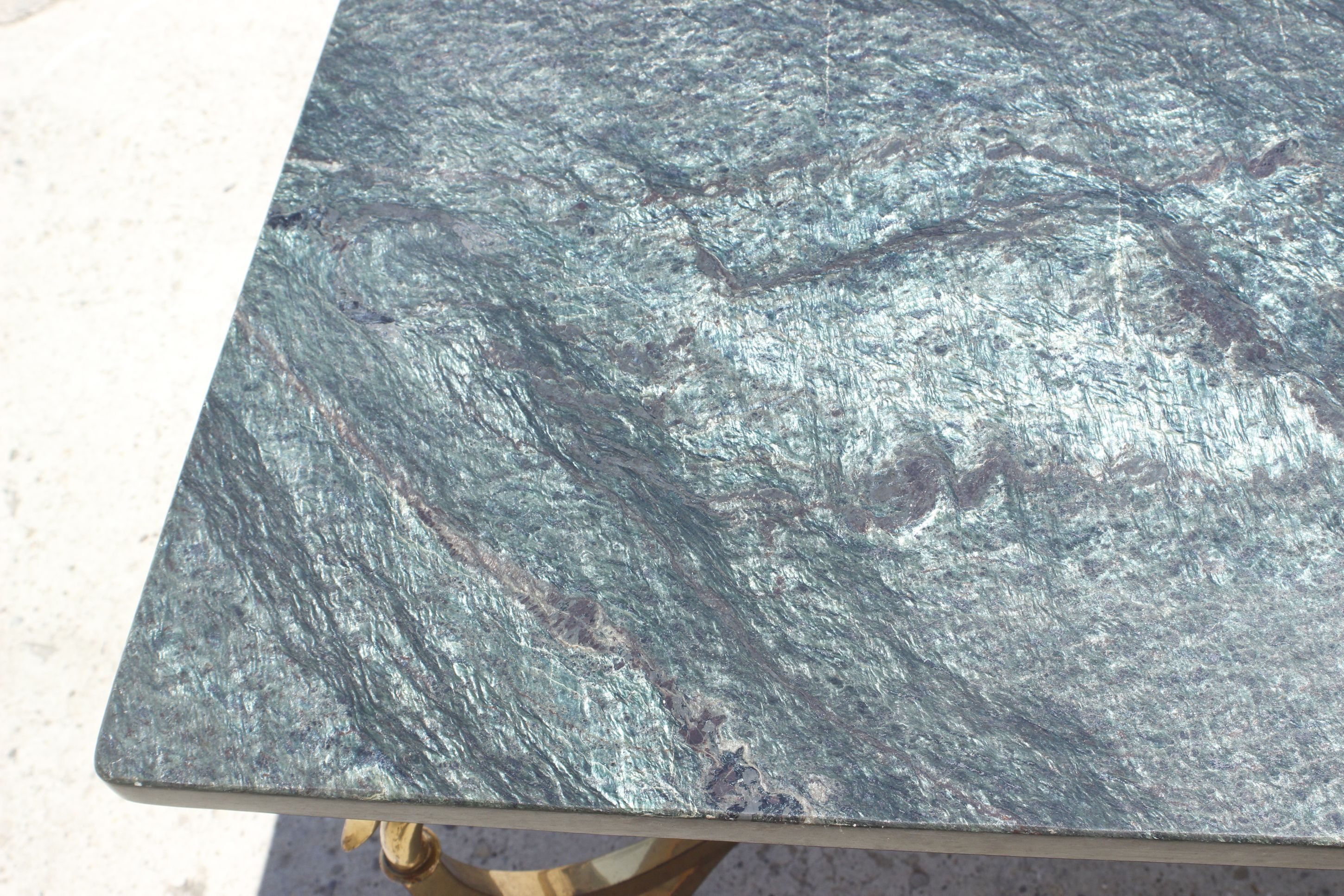 Bronze swan low table and pearl green marble 1950s