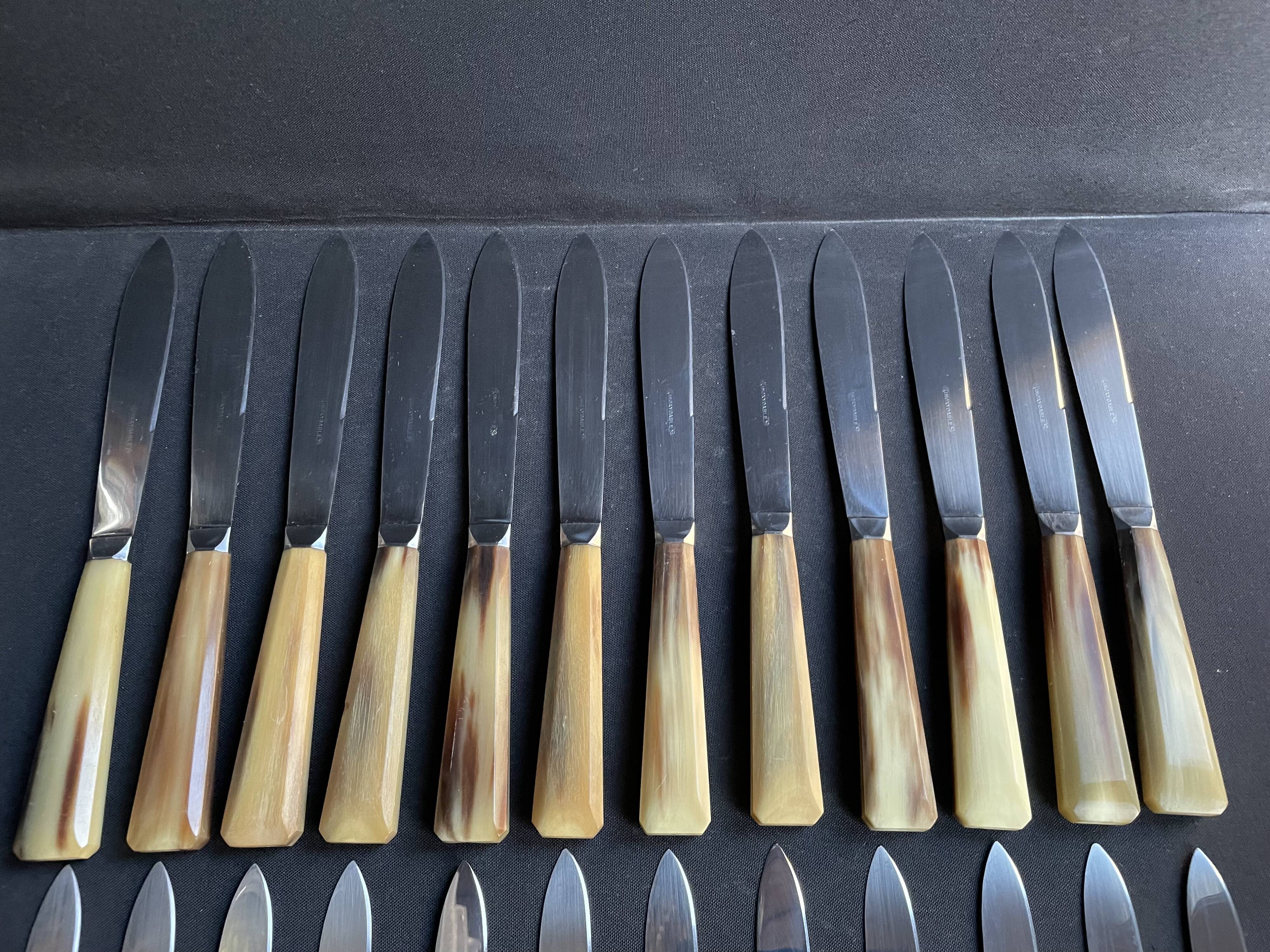 Box of 12 large and 12 small horn handle knives – Art Deco
