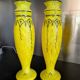 Pair of Legras vases — yellow marbled glass, enamelled Art Deco decoration,