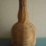 old amber glass bottle VB wicker vintage deco glass bottle wicker