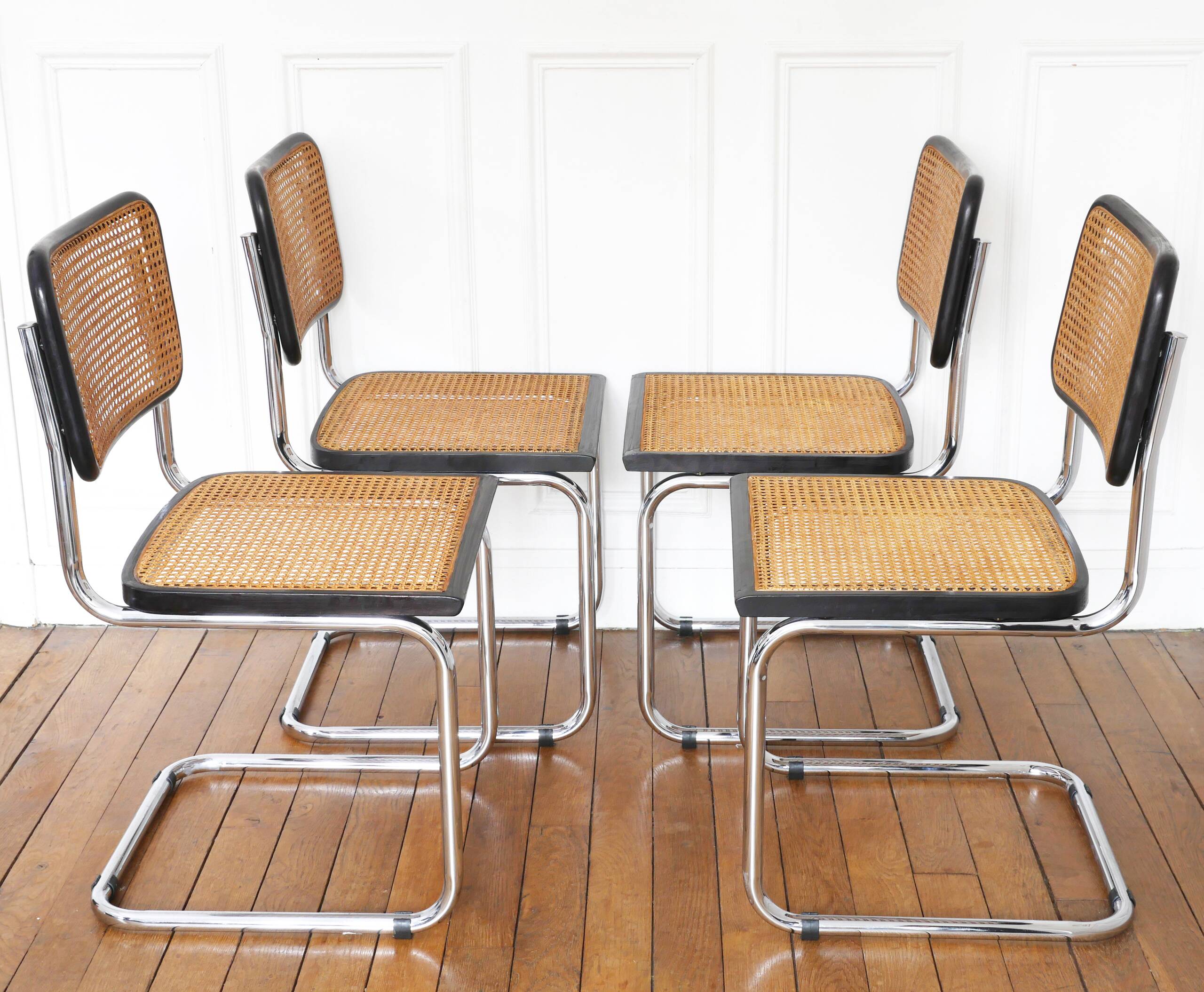 4 Cesca B32 Breuer chairs made in Italy - re-caned seats.