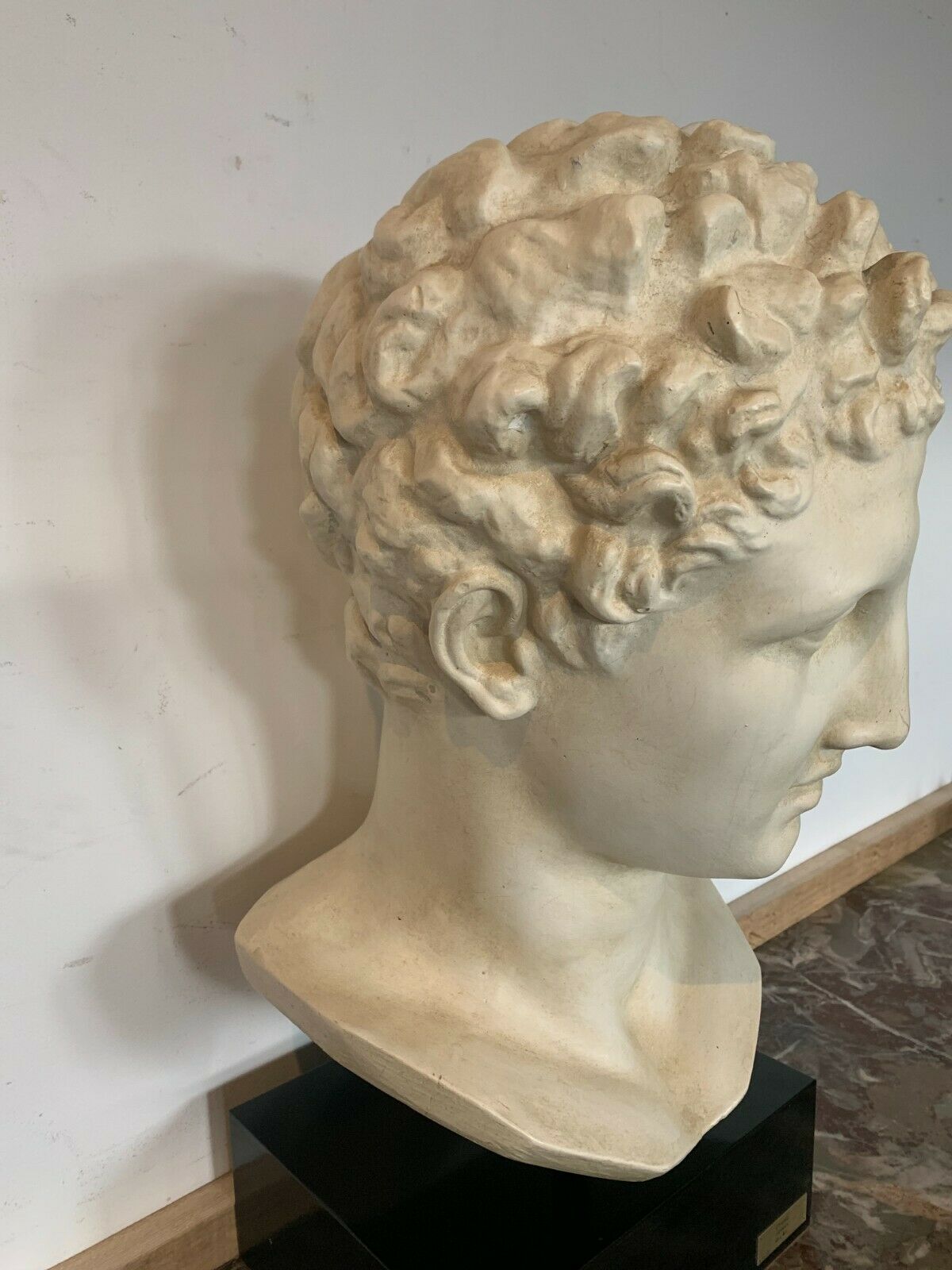 Buste d'Hermès en stuc patiné Socle en bois laqué noir XX siècle