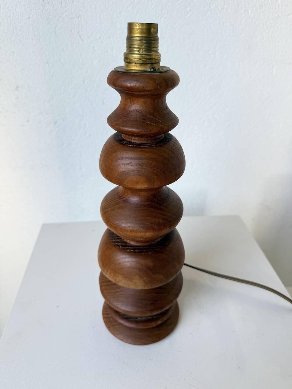 1950s turned oak wood table lamp