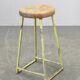 1940s Czech Industrial Stool with Pine Seat and Green Patina