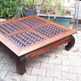 Pier imported 1980s exotic solid carved wood square coffee table