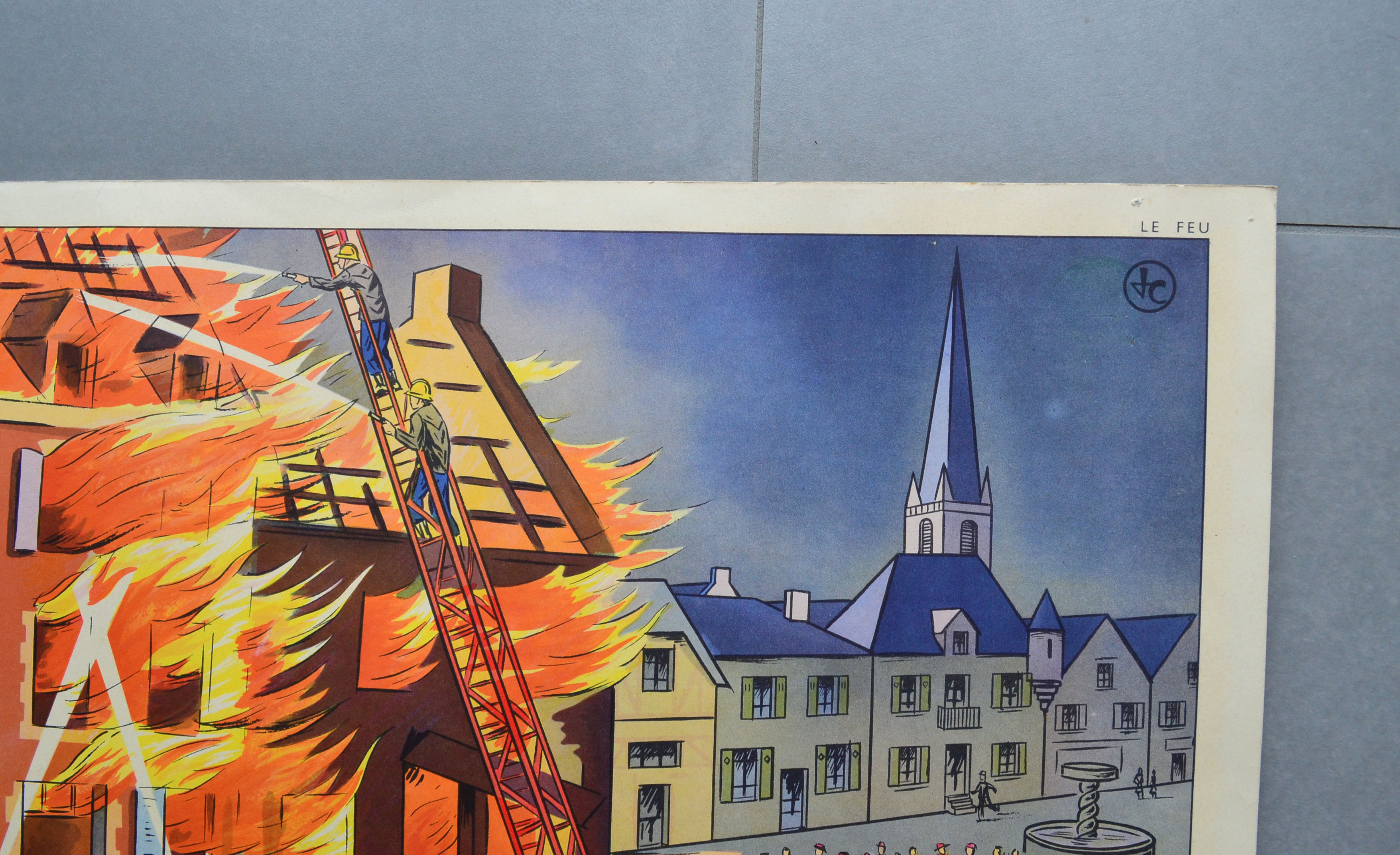 Rossignol educational school poster front and back "the fire" and "the toy store"