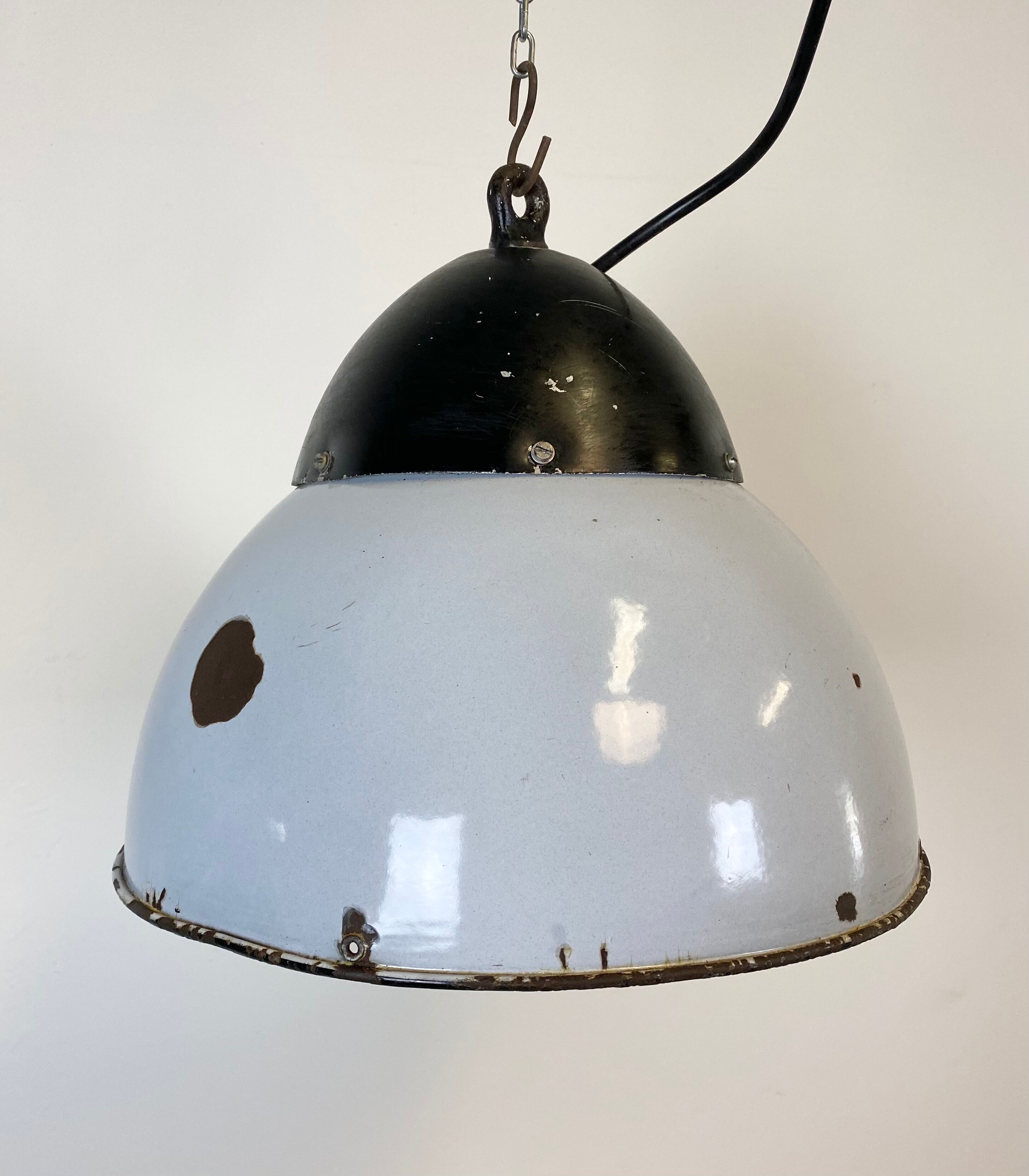 Vintage Grey Enamelled Hanging Lamp