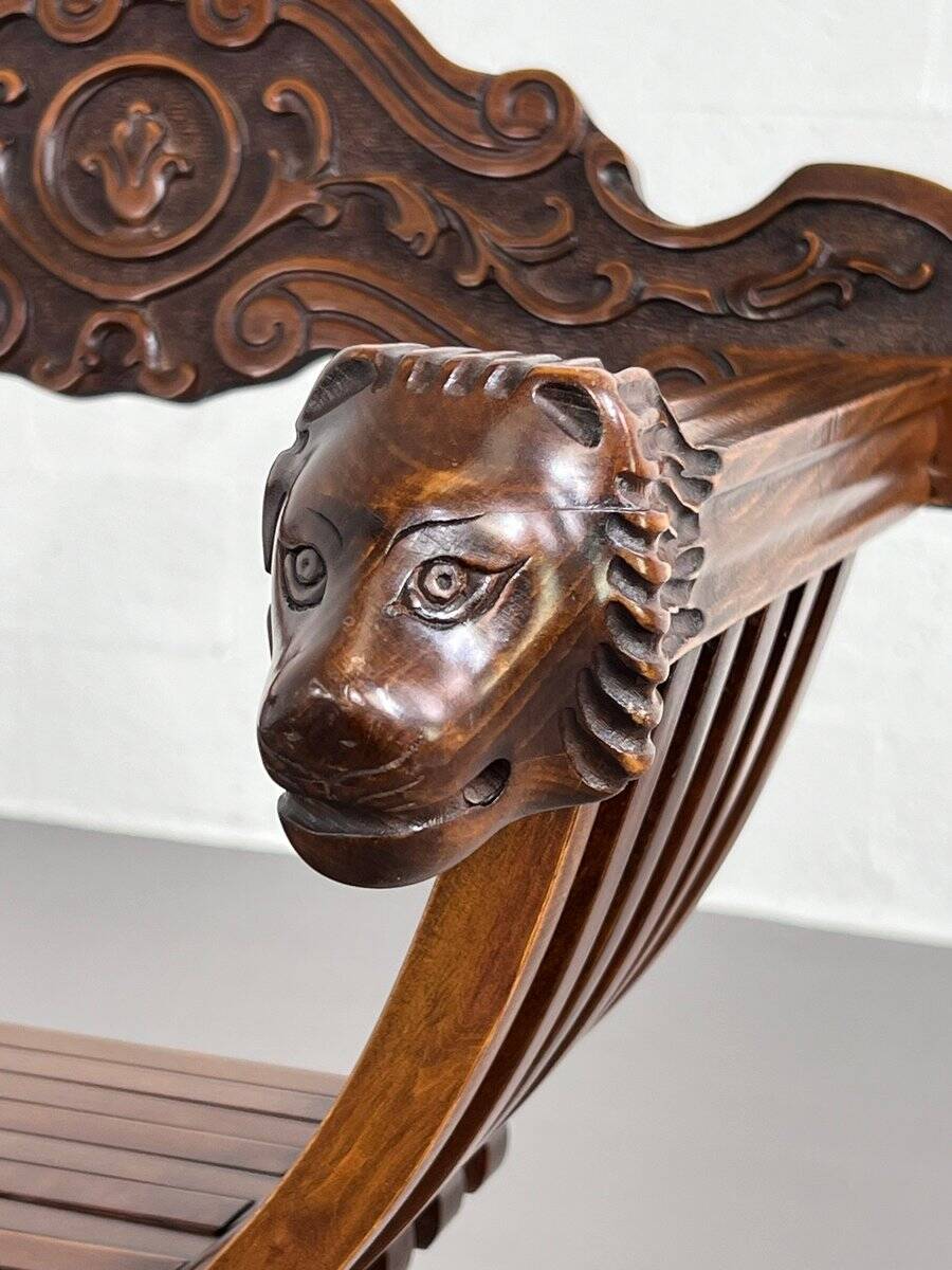 Vintage Carved Wooden Folding Chair