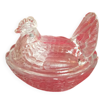 Glass chicken butter dish