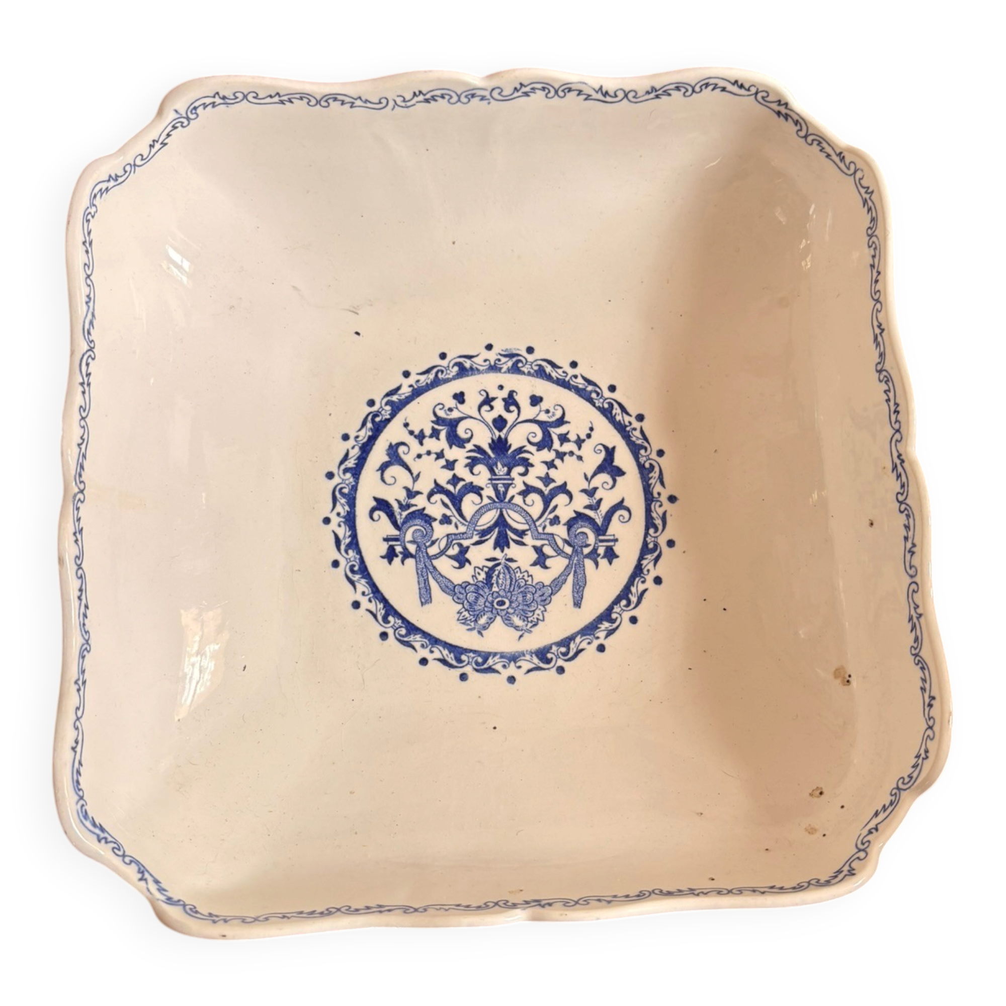 Old Dish Basket Vegetable Dish Earthenware Gien Rouen Renaissance Blue Model