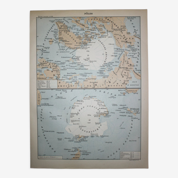 Lithographie • Pôles arctique et antarctique • Gravure originale de 1898