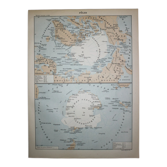 Lithograph • Arctic and Antarctic Poles • Original engraving from 1898