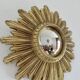 Old small golden sun mirror, witch's eye, curved, 60s-70s.