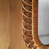 Oval mirror in vintage rattan