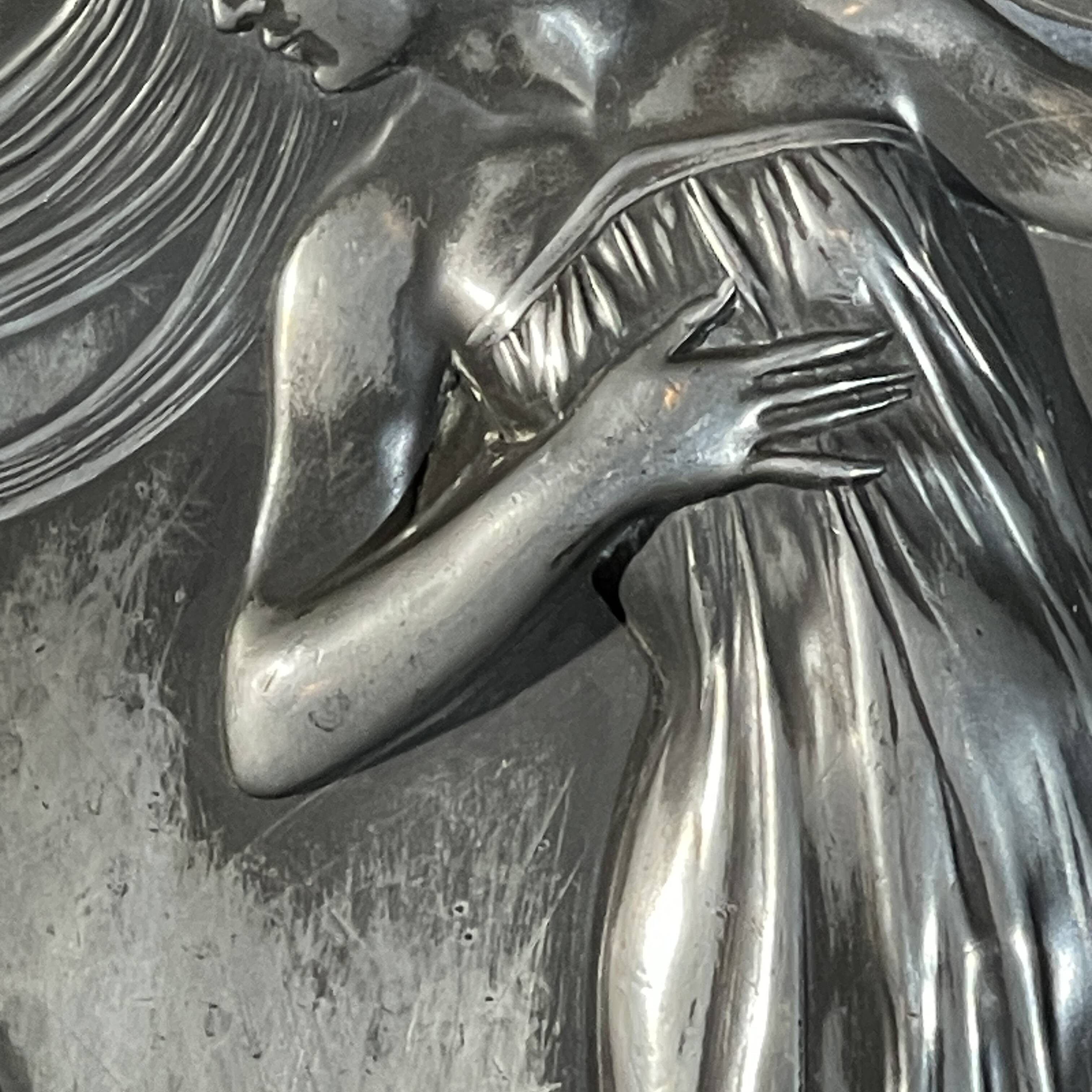 WMF "Woman with Irises" No. 290 Art Nouveau openwork tray, silver-plated metal, ca 1906