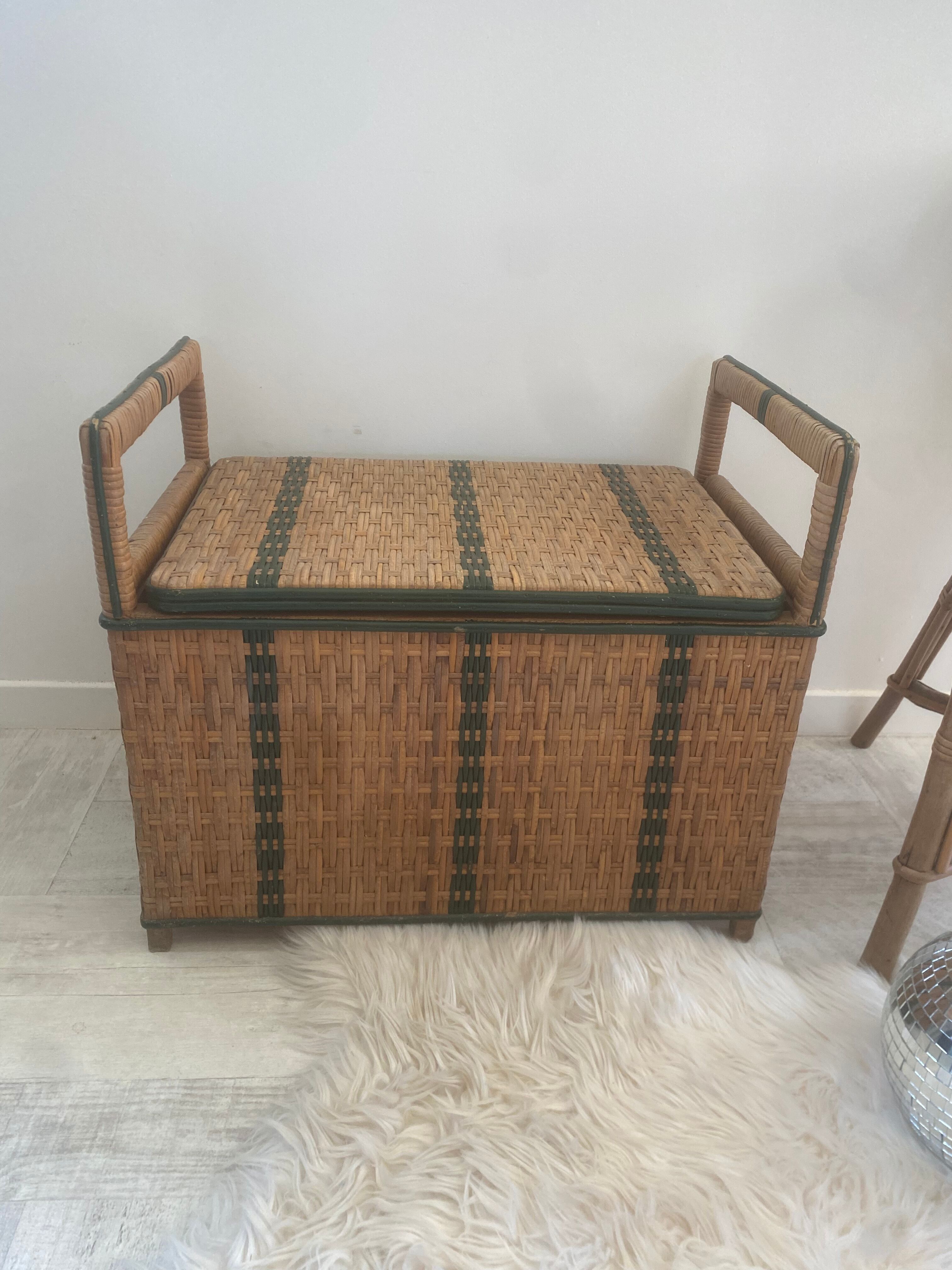 Vintage rattan bench chest