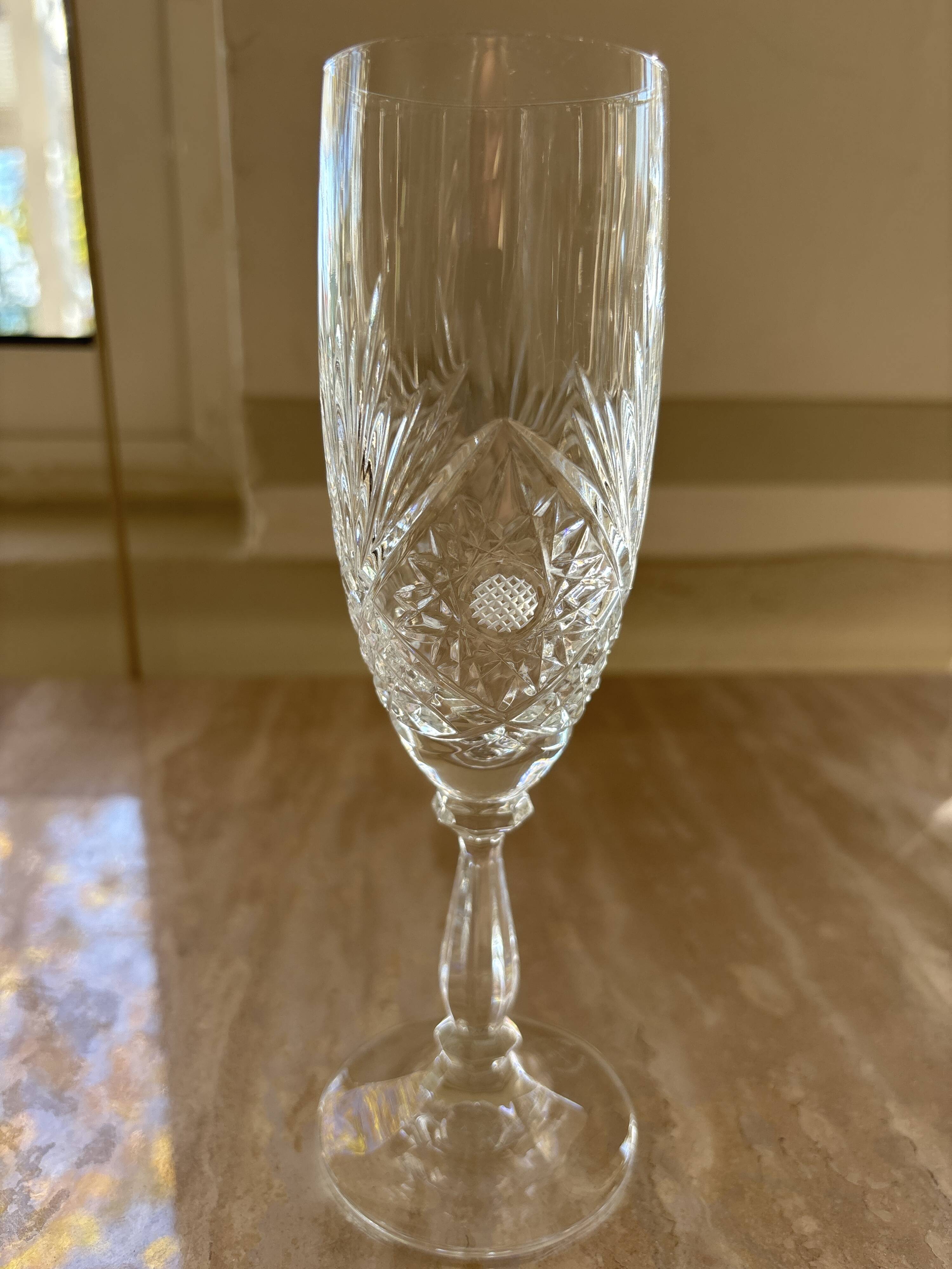 6 crystal champagne glasses