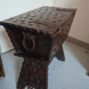 antique carved wooden bread kneader / rustic trunk chest