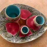 Ensemble de barbotines art nouveau composé d'un plat et de 3 pots collector