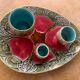 Set of art nouveau slurry consisting of a large dish and 3 small collector's jars