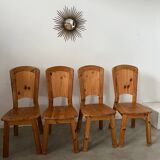 French design pine table and chair set from the 70s brutalist vintage arcs