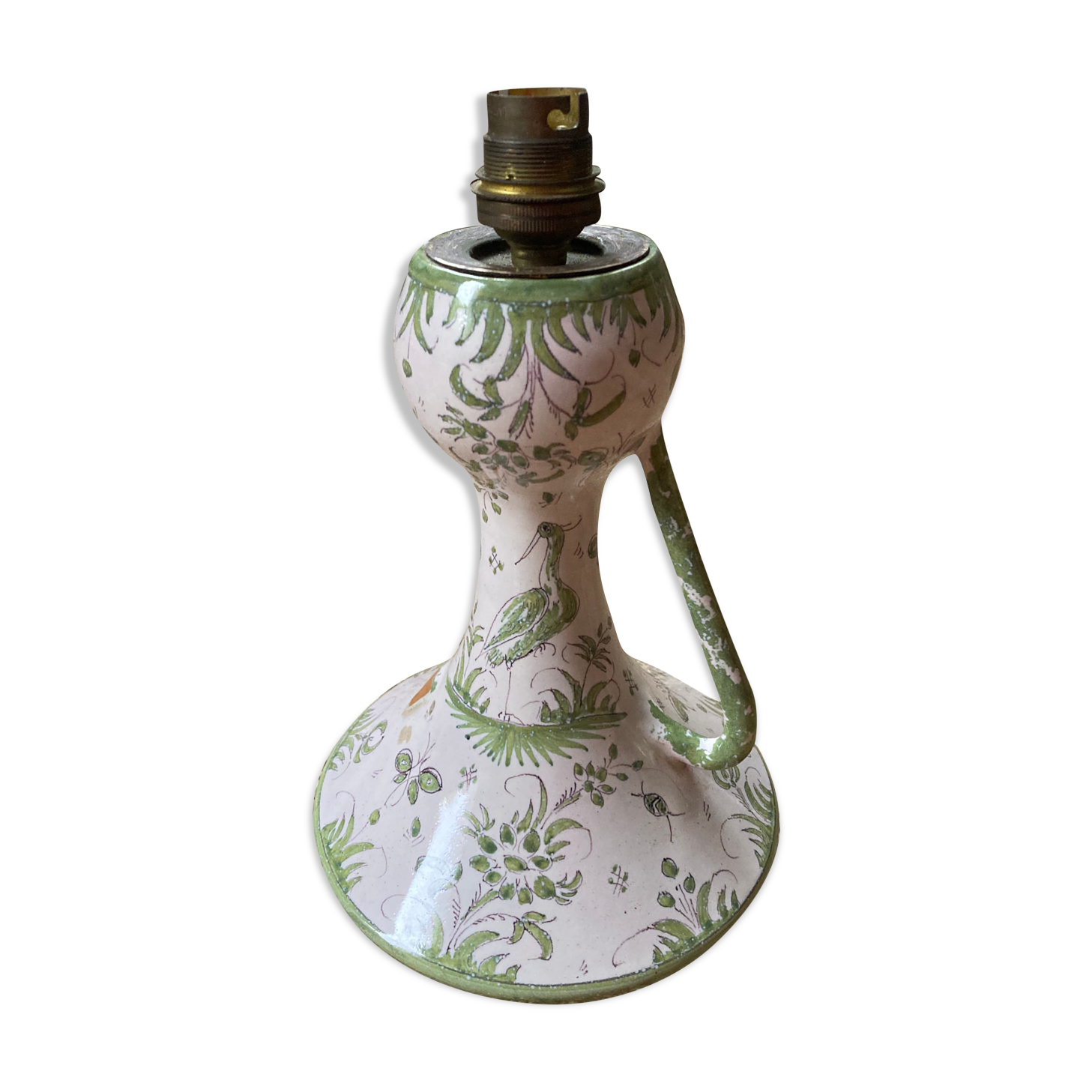 Faience lamp foot of Samadet XVIIIth green - old luminaire mounted on a jug / jar
