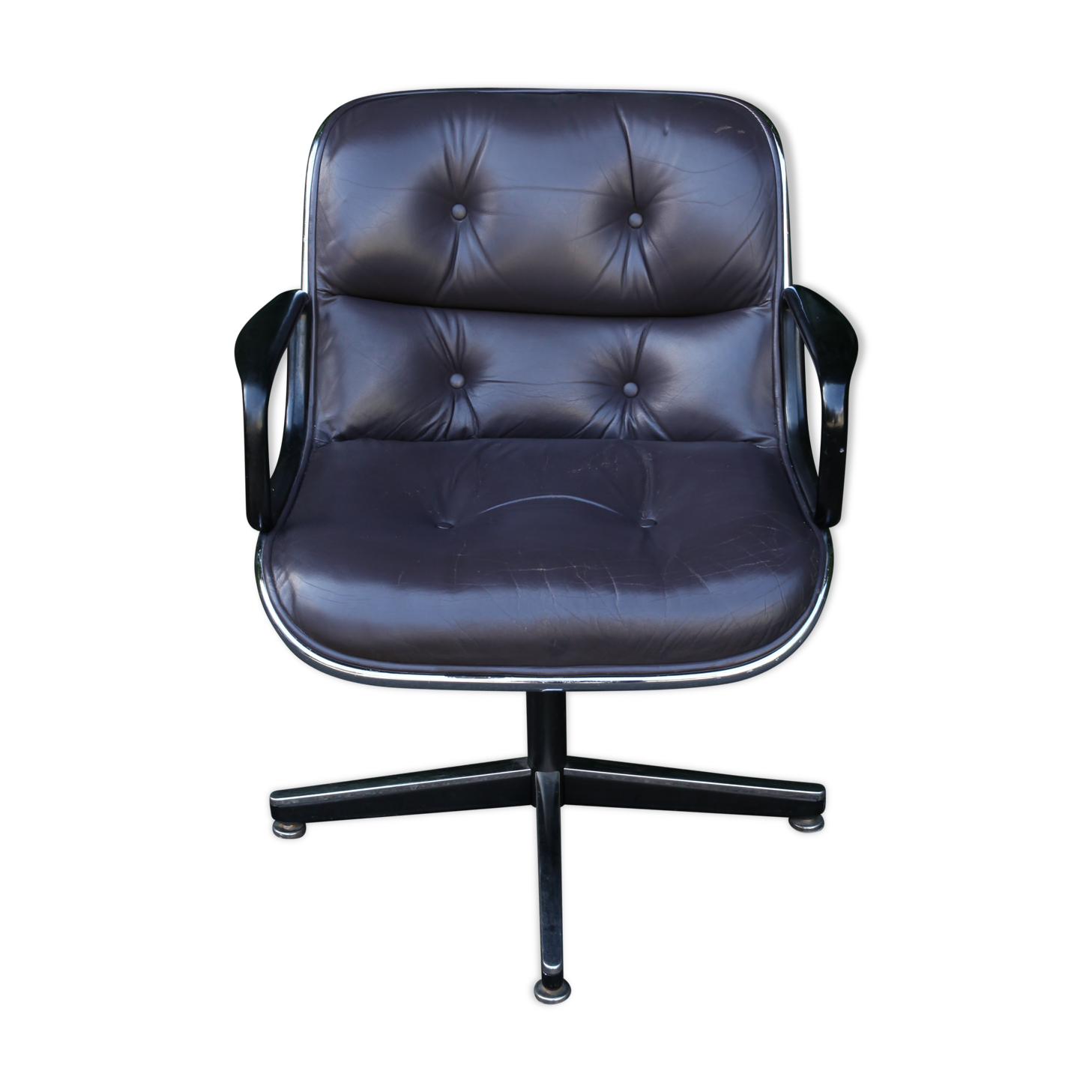 Fauteuil Pollock pour Knoll cuir couleur prune/violet
