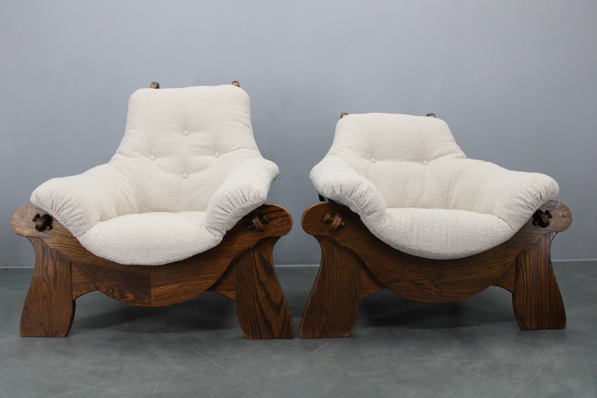 Pair of Brutalist oak armchairs, Czechoslovakia, 1970s