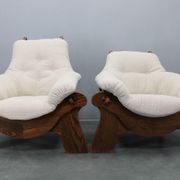 Pair of Brutalist oak armchairs, Czechoslovakia, 1970s