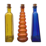 Trio of bottles 1970 color orange yellow and blue geometric shape