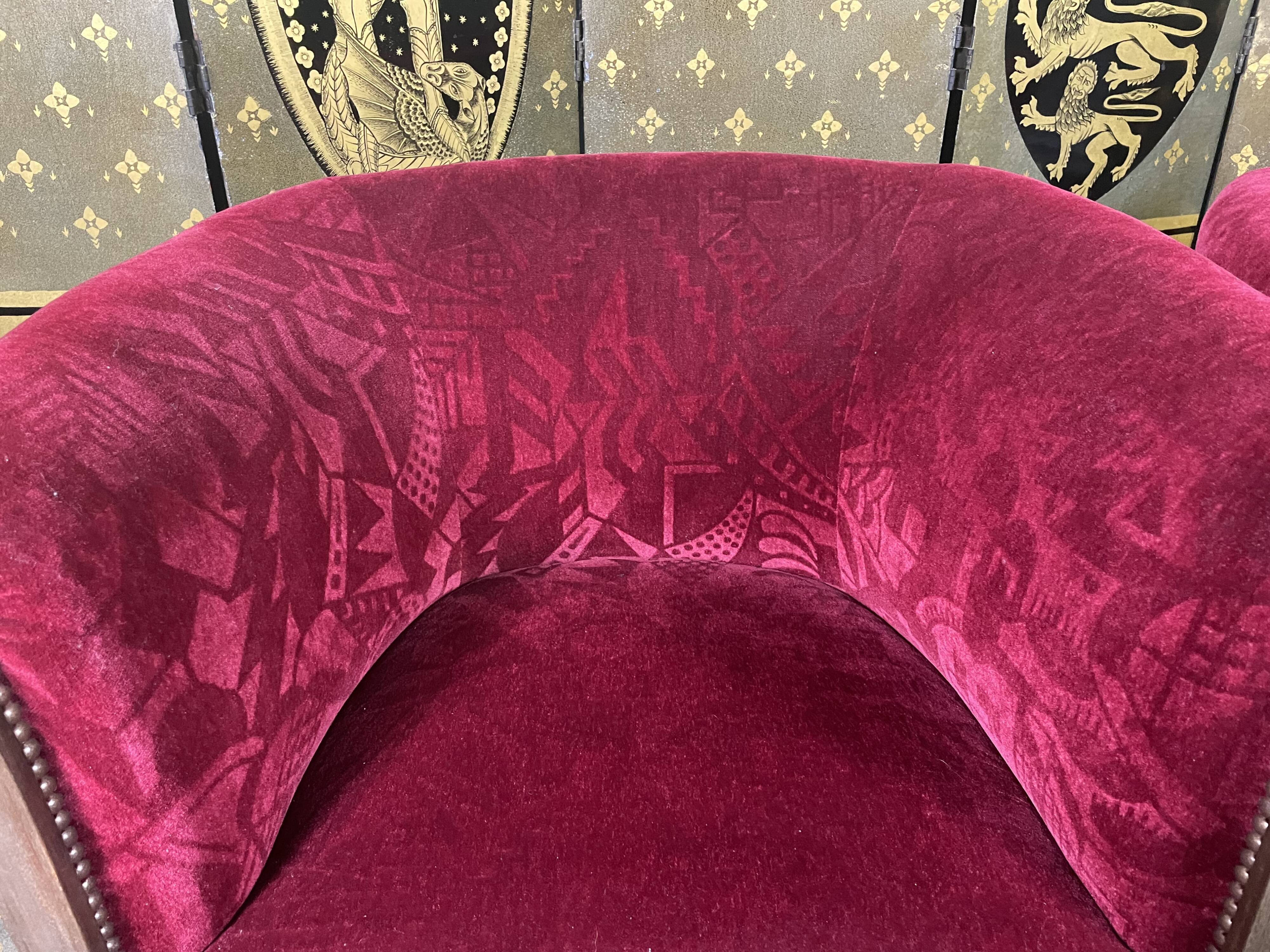 Pair of shepherdess armchairs art deco period red velvet