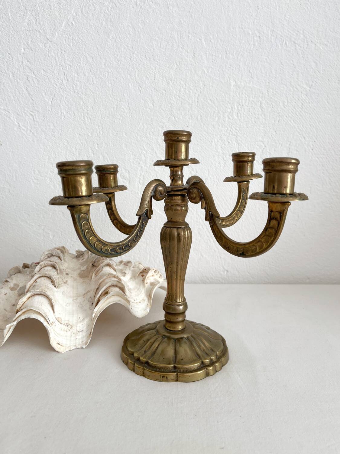 Antique brass candlestick holder with 5 lights