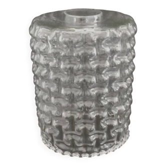 French Vintage Mid-Century Clear Glass Shade with Geometric Relief 218