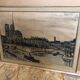 Old painting on canvas buffet 56 Notre Dame Paris + vintage wooden frame
