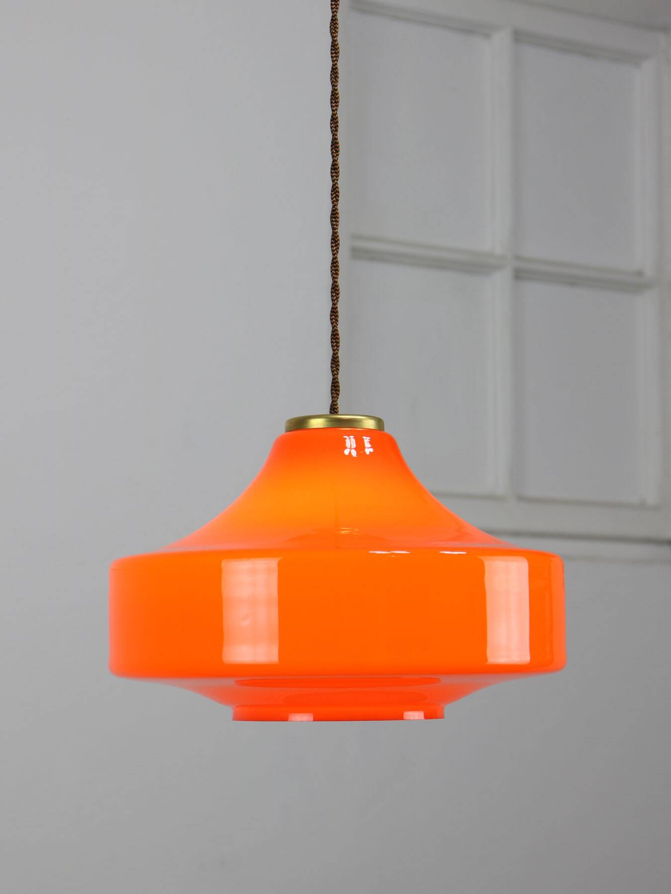 Mid-century italian orange glass & brass pendant lamp