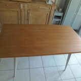 Vintage belt table and pearl gray compass base, wooden top