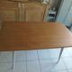 Vintage belt table and pearl gray compass base, wooden top