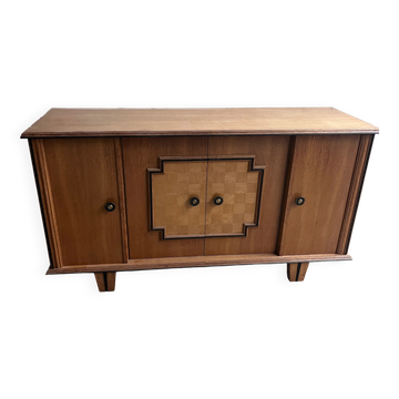 Art Deco oak sideboard with geometric doors, 1940s