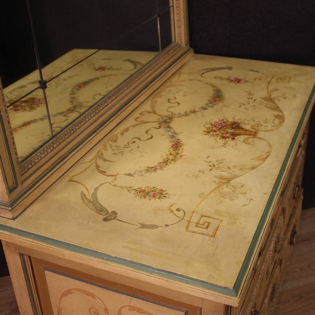 Commode en bois laqué avec miroir style Louis XVI