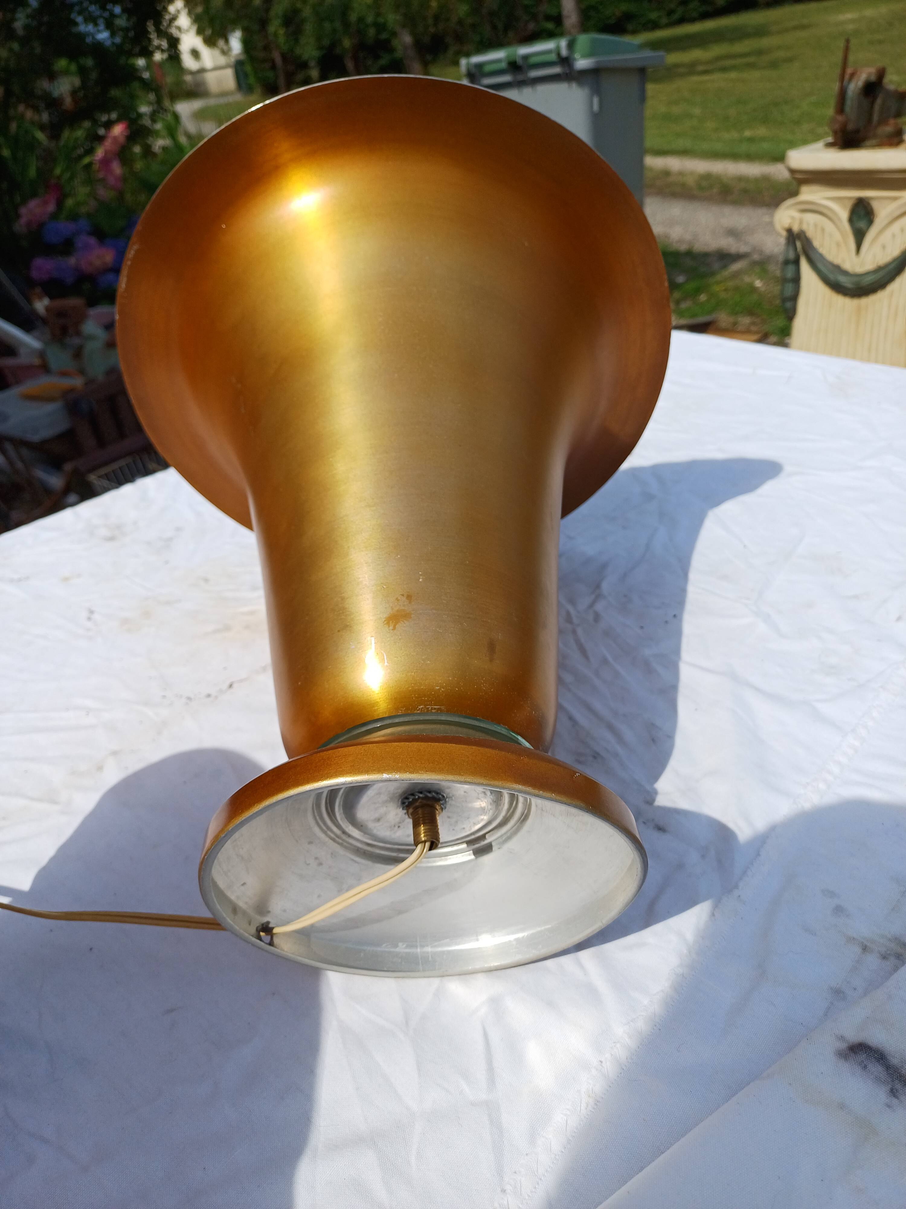 Pair of golden aluminum lamps from the 1960s