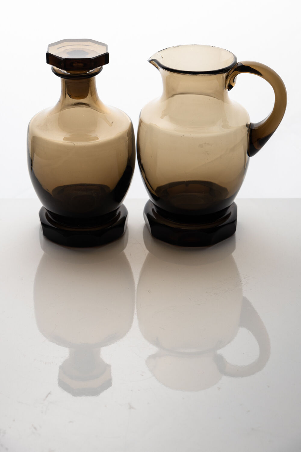 Art deco decanting set in smoked crystal glass